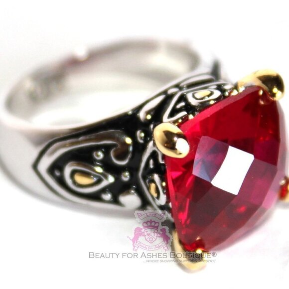 Cubic Zircon 12mm Throne Room Checkerboard Cushion Cut Two Tone Gold Plated Ring - Picture 1 of 4